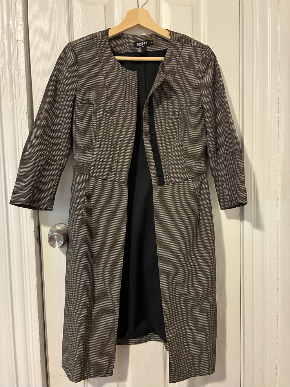 DKNY Women's Taupe Textured Long Jacket Coat